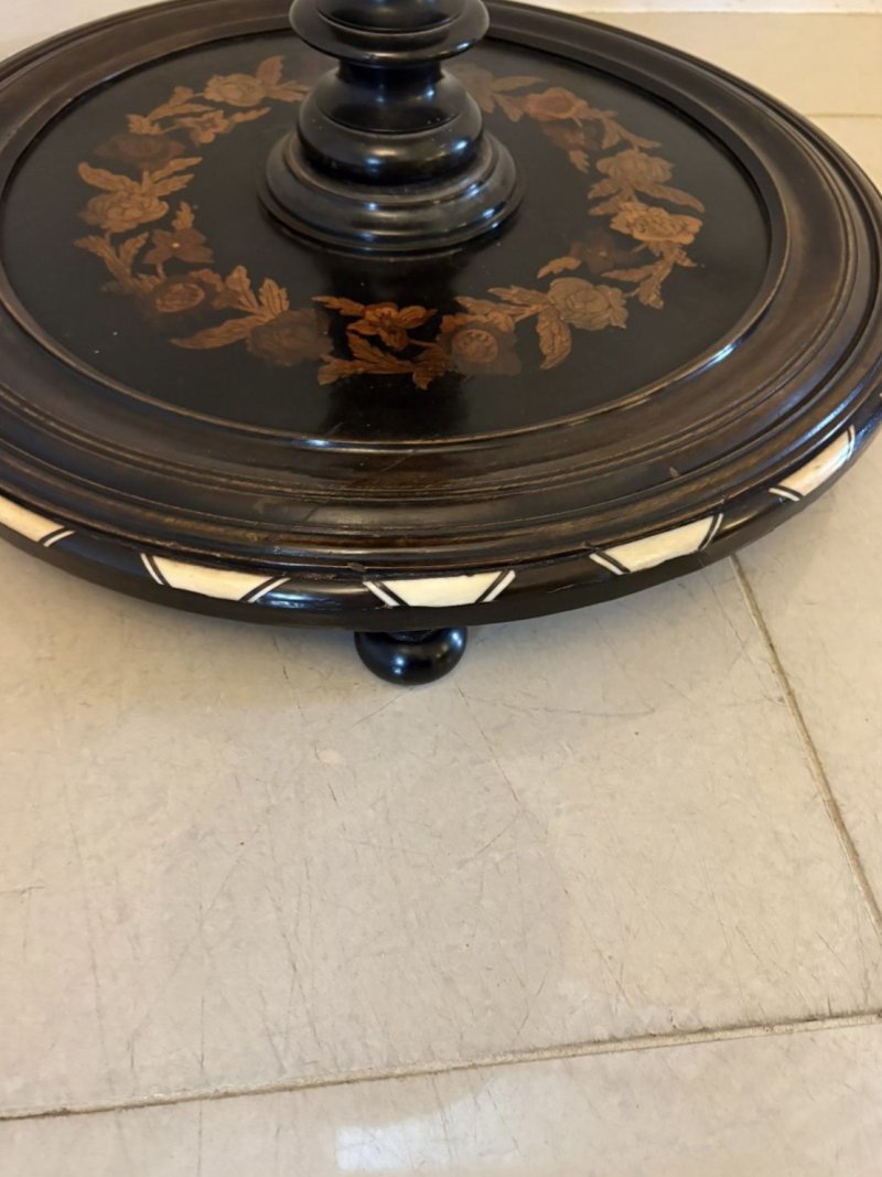 Quality Antique Italian Ebonised and Marquetry Inlaid Pedestal Occasional Centre Table/Plant Stand - Image 10